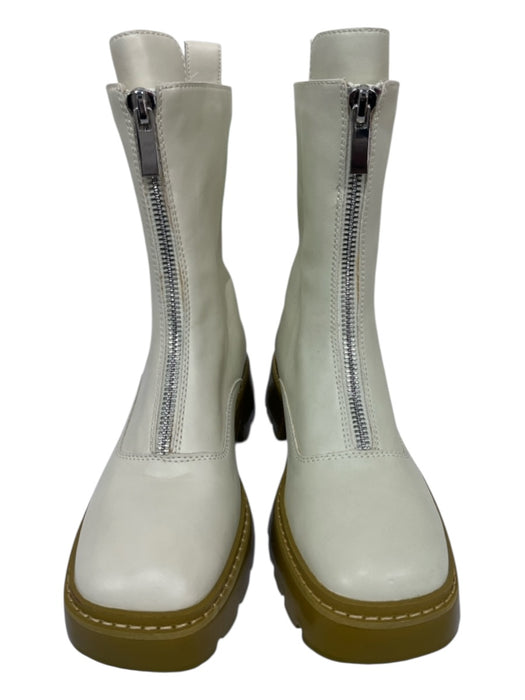 Charles & Keith Shoe Size 40 Off White & Yellow Faux Leather Zipper Detail Boots Off White & Yellow / 40