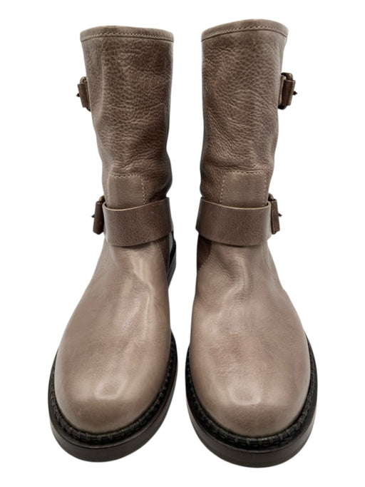 Casadei Shoe Size 10 Taupe Leather Round Toe Buckle Detail Wrinkled Booties Taupe / 10