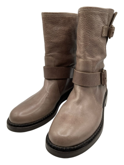 Casadei Shoe Size 10 Taupe Leather Round Toe Buckle Detail Wrinkled Booties Taupe / 10