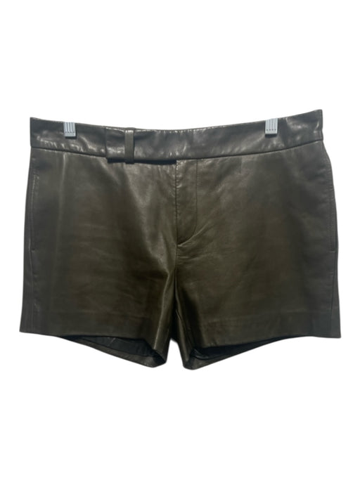 Ralph Lauren Size 4 Olive Green Leather Zip & Hook Closure Back Pocket Shorts Olive Green / 4