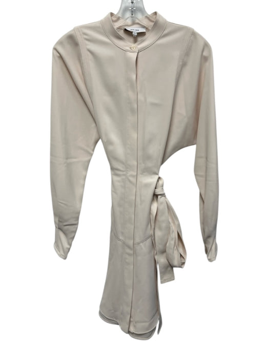 Reiss Size 4 Cream Polyester Button Down Collarless Belt Dress Cream / 4
