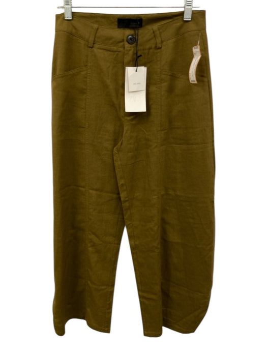Zara Size S Olive Green Linen Barrel Leg Pants Olive Green / S