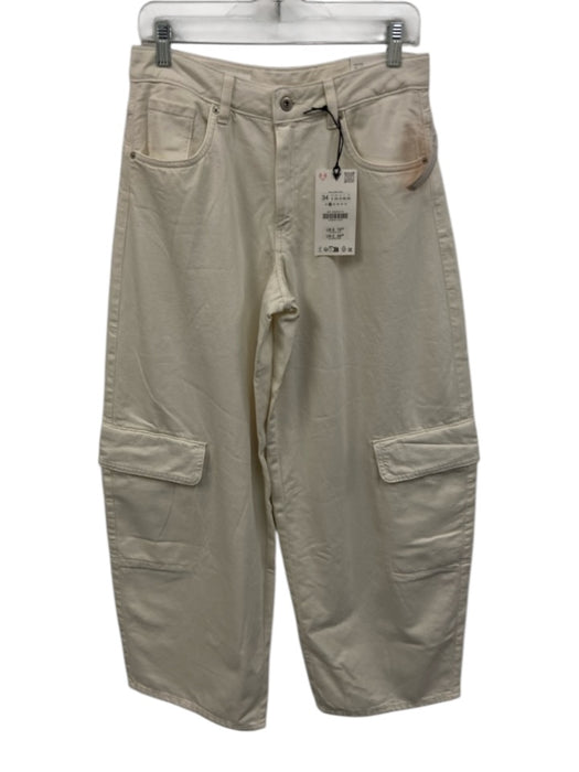 Zara Size 2 White Cotton Denim Cargo Barrel Pants White / 2