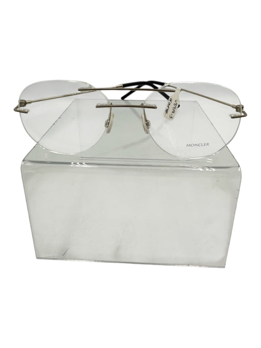 Moncler Silver Tone Metal Aviator Frameless Demo Lens Glasses Silver Tone