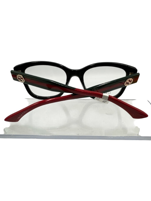 Gucci Black, Red & Green Acetate Web Stripe Rectangle Demo Lens Square Glasses Black, Red & Green