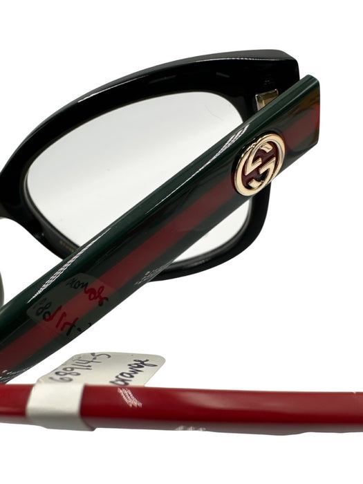 Gucci Black, Red & Green Acetate Web Stripe Rectangle Demo Lens Square Glasses Black, Red & Green
