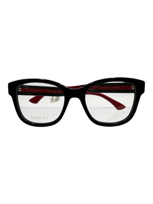 Gucci Black, Red & Green Acetate Web Stripe Rectangle Demo Lens Square Glasses Black, Red & Green