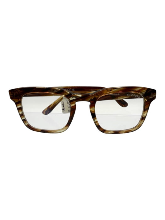 Tom Ford Brown & Clear Acetate Stripe Square Blue Light Glasses Brown & Clear