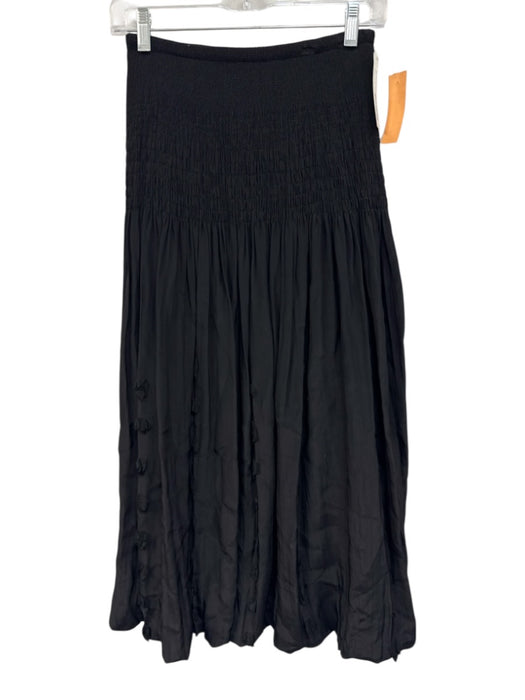 Ischiko Size 2/S Black Viscose & Acetate Smocked Waist Band Midi Skirt Black / 2/S