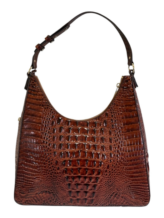 Brahmin Brown Croc embossed Leather Gold Hardware Crescent Shoulder Bag Brown / M