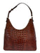 Brahmin Brown Croc embossed Leather Gold Hardware Crescent Shoulder Bag Brown / M