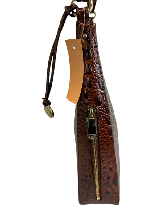 Brahmin Brown Croc embossed Leather Gold Hardware Crescent Shoulder Bag Brown / M