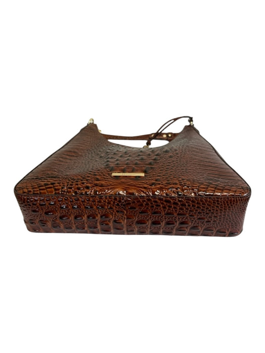 Brahmin Brown Croc embossed Leather Gold Hardware Crescent Shoulder Bag Brown / M