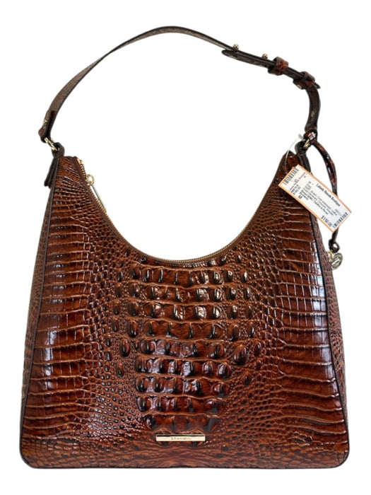Brahmin Brown Croc embossed Leather Gold Hardware Crescent Shoulder Bag Brown / M