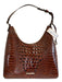 Brahmin Brown Croc embossed Leather Gold Hardware Crescent Shoulder Bag Brown / M