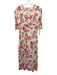 LaRoque Size S White, Pink, Green Cotton Flax Blend V Neck Floral Midi Dress White, Pink, Green / S