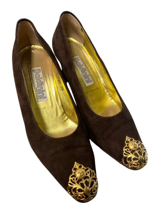 Baldinini Shoe Size 38 Chocolate Suede Gold Toe Cap Pointed Almond Toe Shoes Chocolate / 38