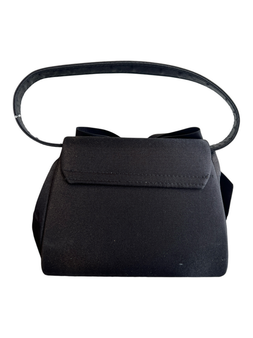 Lauren Scherr Black Satin Feathers Snap Closure Handle Bow Detail Bag Black / Mini
