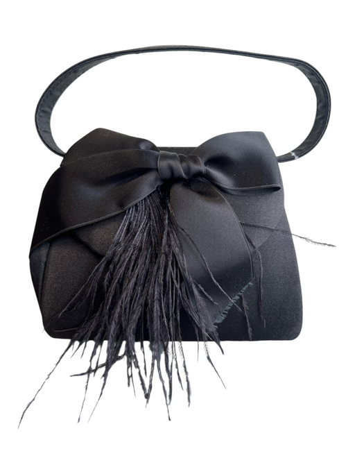 Lauren Scherr Black Satin Feathers Snap Closure Handle Bow Detail Bag Black / Mini
