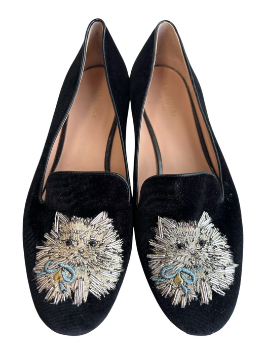Kate Spade Shoe Size 8.5 Black & Gold Velvet Almond Toe Cat Face Beading Shoes Black & Gold / 8.5
