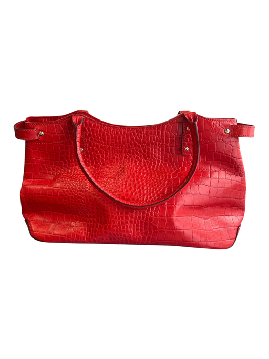 Kate Spade Red Leather Croc Embossed Double Handle Top Zip Gold Hardware Bag Red / Large