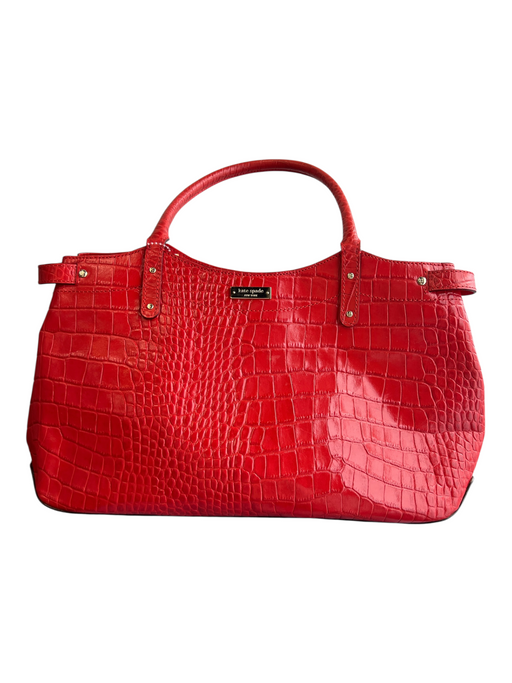 Kate Spade Red Leather Croc Embossed Double Handle Top Zip Gold Hardware Bag Red / Large