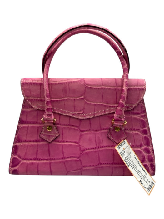 Boldrini Selleria Pink Leather Gold hardware Croc Embossed Top Handles flap Bag Pink / Small