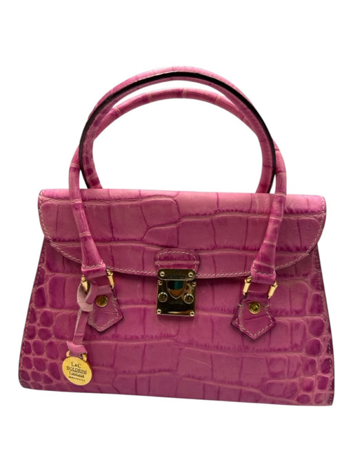 Boldrini Selleria Pink Leather Gold hardware Croc Embossed Top Handles flap Bag Pink / Small