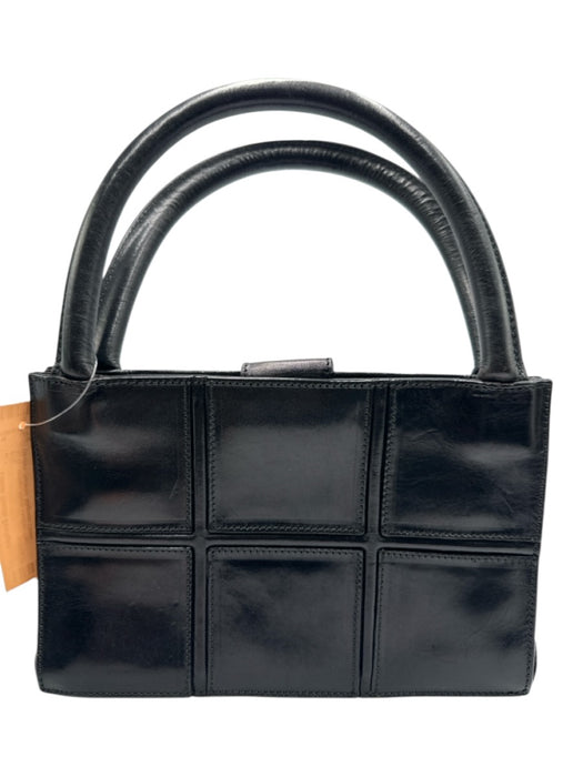 Johnny Farah Black Leather Top Handles Squares Magnetic Close Bag Black / Small
