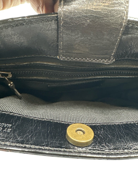 Johnny Farah Black Leather Top Handles Squares Magnetic Close Bag Black / Small
