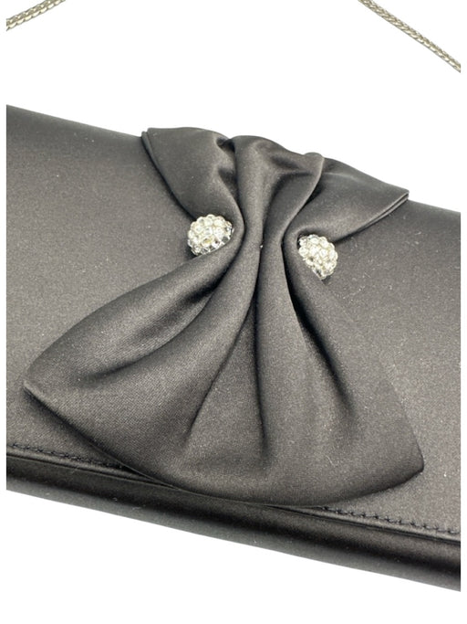 Casablanca Black Satin Flap Bow Rhinestone Clutch Bag Black / Small
