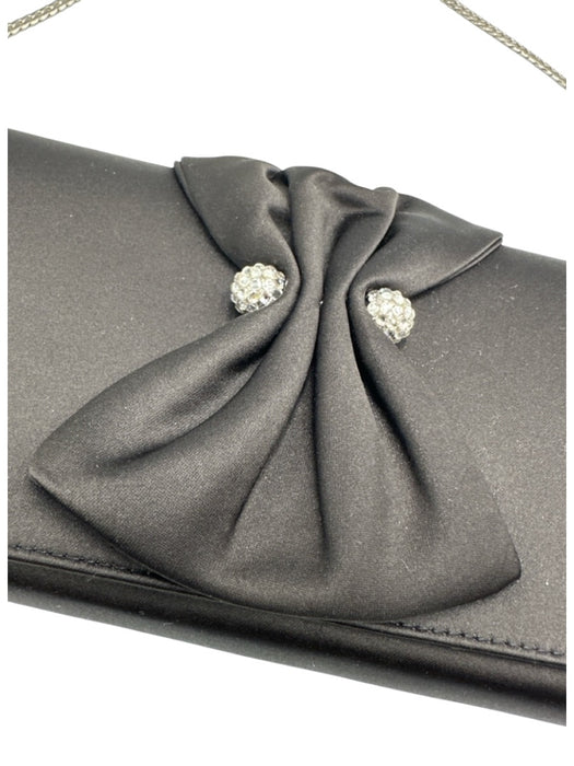 Casablanca Black Satin Flap Bow Rhinestone Clutch Bag Black / Small