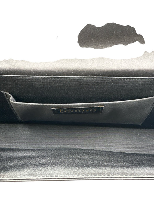 Casablanca Black Satin Flap Bow Rhinestone Clutch Bag Black / Small