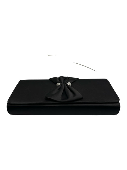 Casablanca Black Satin Flap Bow Rhinestone Clutch Bag Black / Small