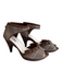Joy Chen Shoe Size Est 8.5 Brown Suede & Fabric Peep Toe Mid Heel Back Zip Shoes Brown / Est 8.5
