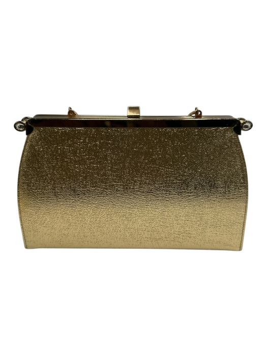 L&M Bags By Edwards Gold Leather Hinge Metallic Clutch Bag Gold / Small
