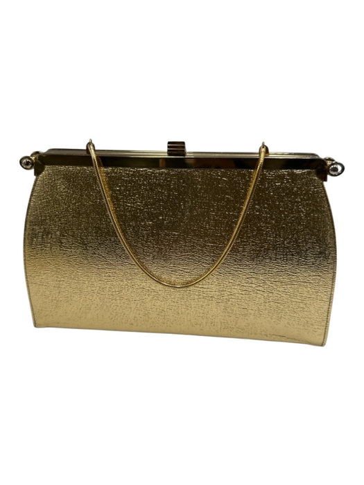 L&M Bags By Edwards Gold Leather Hinge Metallic Clutch Bag Gold / Small