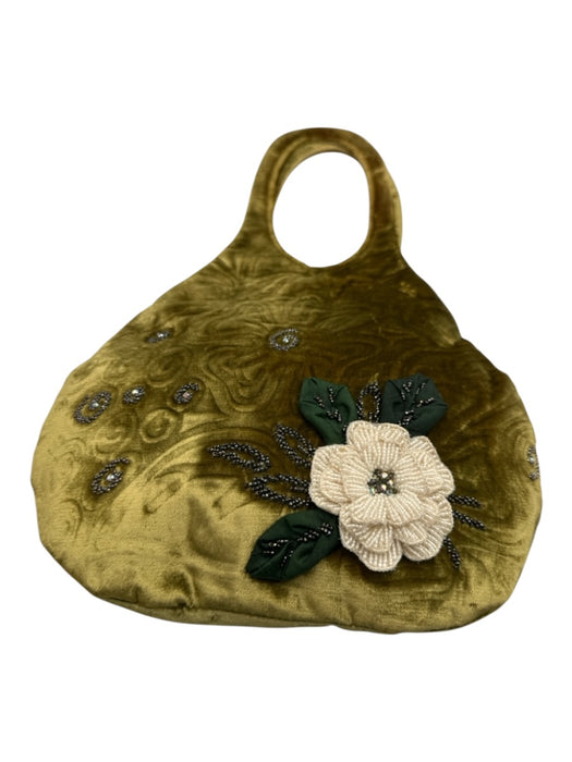 Oppio Green, Yellow, White Velvet Beaded Floral Top Handle Bag Green, Yellow, White / Small
