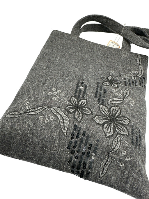 Dolce & Gabbana Gray Wool Blend Top Handle Floral Embroidery Sequins Tote Bag Gray / Small