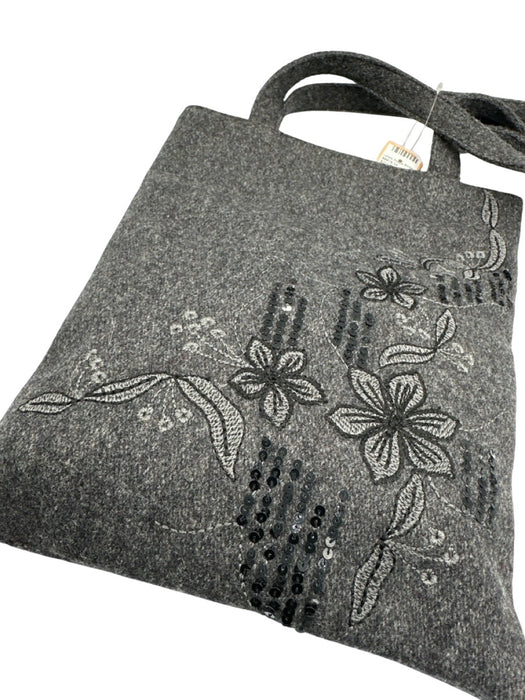 Dolce & Gabbana Gray Wool Blend Top Handle Floral Embroidery Sequins Tote Bag Gray / Small