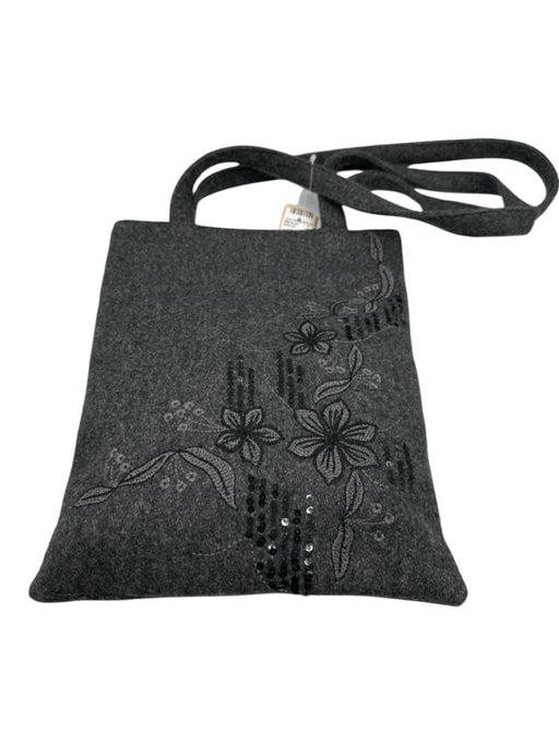 Dolce & Gabbana Gray Wool Blend Top Handle Floral Embroidery Sequins Tote Bag Gray / Small