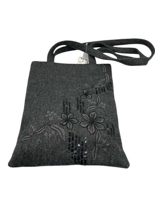 Dolce & Gabbana Gray Wool Blend Top Handle Floral Embroidery Sequins Tote Bag Gray / Small