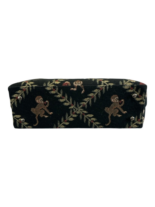 Jim Thompson Black, Green, Red Leather trim Monkeys Jacquard Tote Bag Black, Green, Red / Large