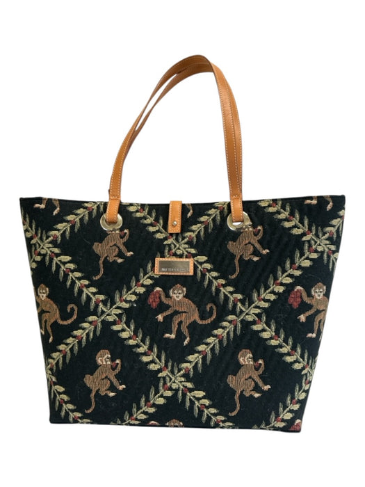 Jim Thompson Black, Green, Red Leather trim Monkeys Jacquard Tote Bag Black, Green, Red / Large