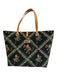 Jim Thompson Black, Green, Red Leather trim Monkeys Jacquard Tote Bag Black, Green, Red / Large