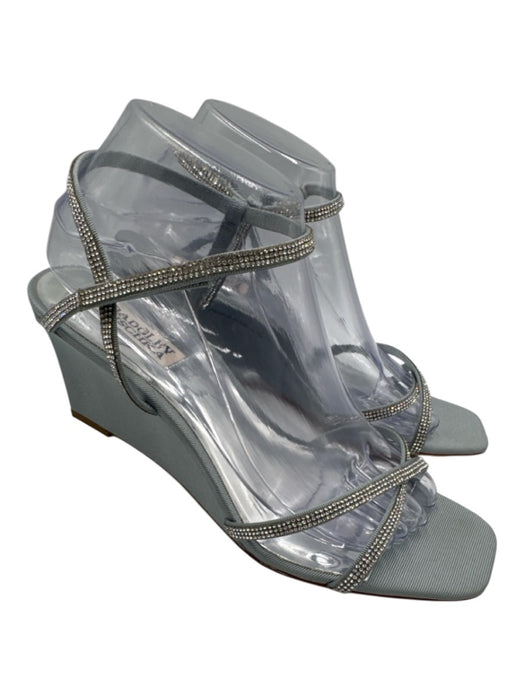 Badgley Mischka Shoe Size 9 Light Blue Textile & Leather Square Toe Wedges Light Blue / 9