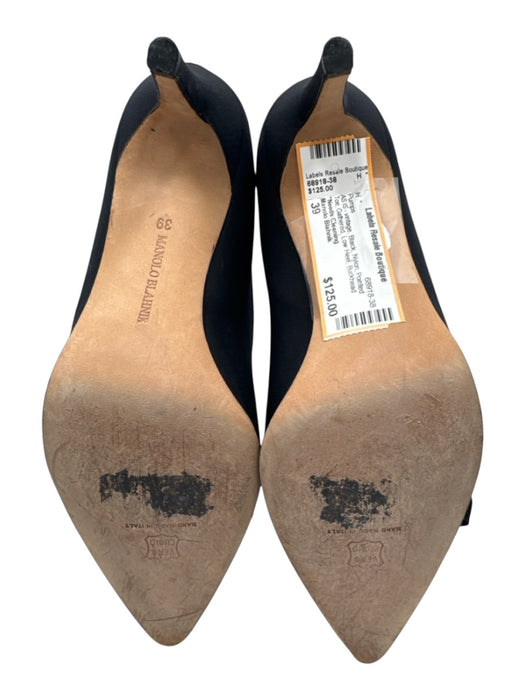 Manolo Blahnik Shoe Size 39 Black Nylon Pointed Toe Gathered Low Heel Pumps Black / 39