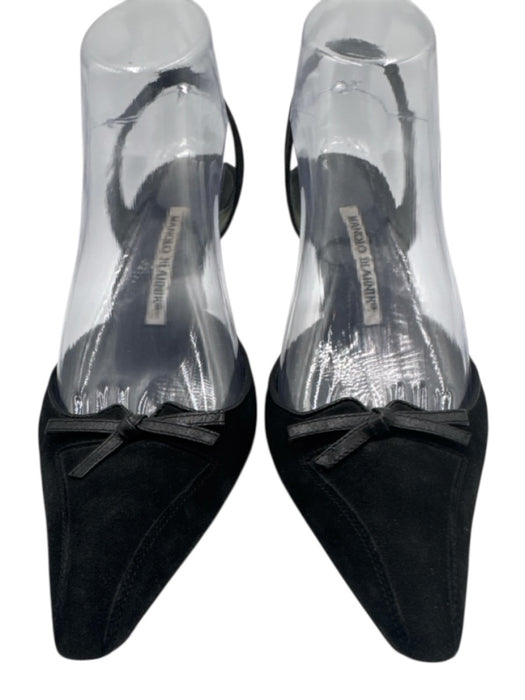 Manolo Blahnik Shoe Size 39 Black Suede leather Pointed Toe Bow Detail Pumps Black / 39