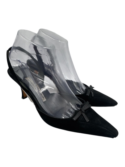 Manolo Blahnik Shoe Size 39 Black Suede leather Pointed Toe Bow Detail Pumps Black / 39