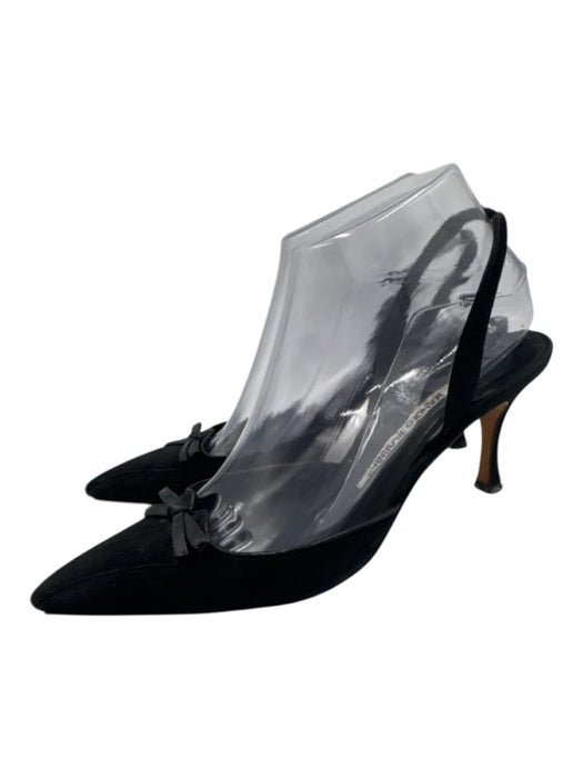 Manolo Blahnik Shoe Size 39 Black Suede leather Pointed Toe Bow Detail Pumps Black / 39